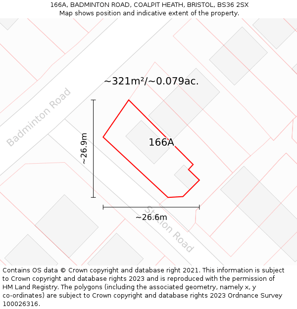 166A, BADMINTON ROAD, COALPIT HEATH, BRISTOL, BS36 2SX: Plot and title map