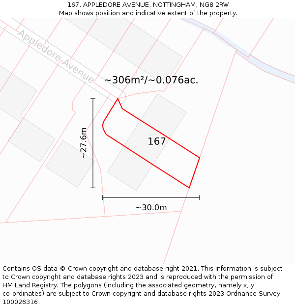167, APPLEDORE AVENUE, NOTTINGHAM, NG8 2RW: Plot and title map