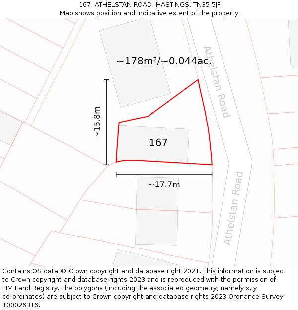 167, ATHELSTAN ROAD, HASTINGS, TN35 5JF: Plot and title map