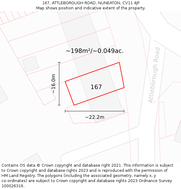 167, ATTLEBOROUGH ROAD, NUNEATON, CV11 4JP: Plot and title map