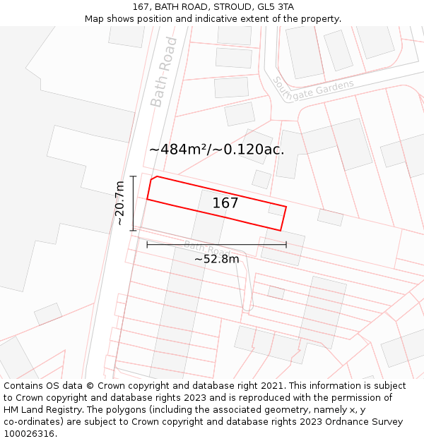 167, BATH ROAD, STROUD, GL5 3TA: Plot and title map