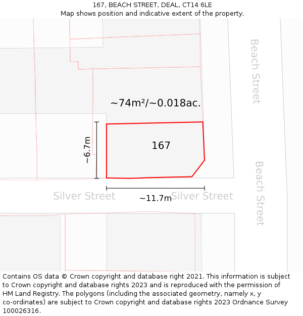 167, BEACH STREET, DEAL, CT14 6LE: Plot and title map