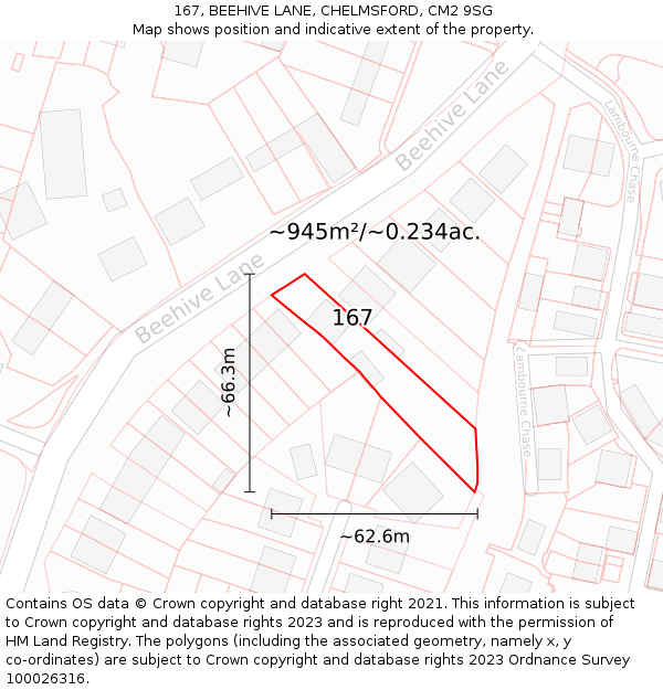167, BEEHIVE LANE, CHELMSFORD, CM2 9SG: Plot and title map