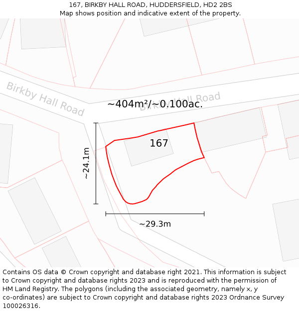 167, BIRKBY HALL ROAD, HUDDERSFIELD, HD2 2BS: Plot and title map