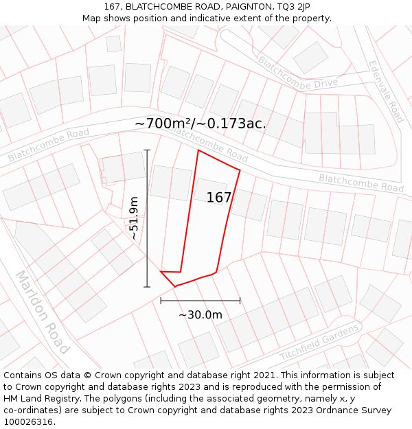 167, BLATCHCOMBE ROAD, PAIGNTON, TQ3 2JP: Plot and title map