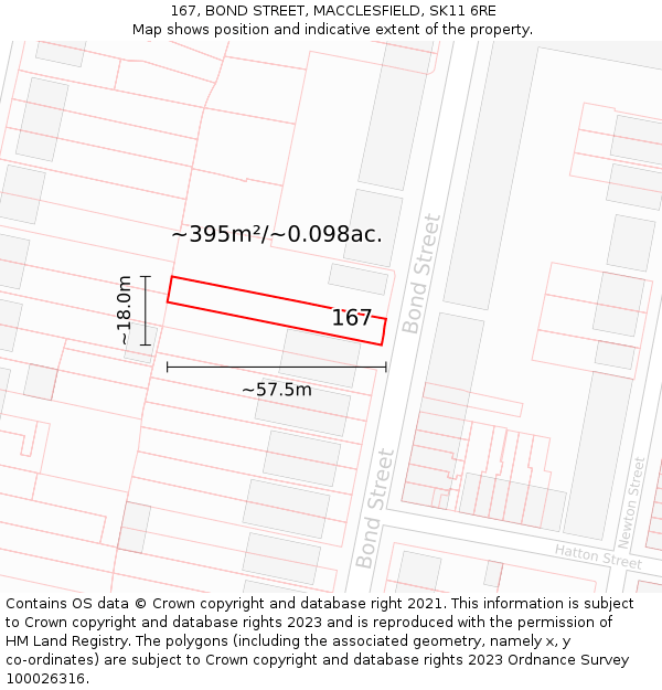 167, BOND STREET, MACCLESFIELD, SK11 6RE: Plot and title map