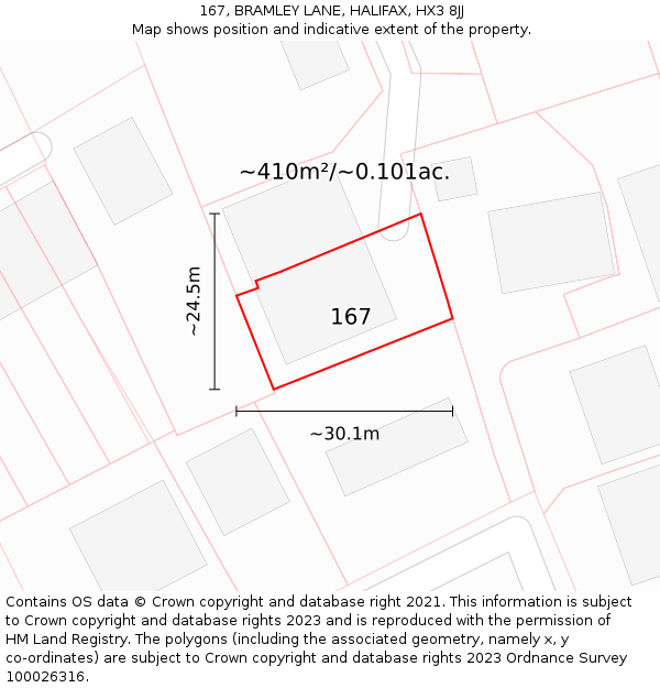 167, BRAMLEY LANE, HALIFAX, HX3 8JJ: Plot and title map