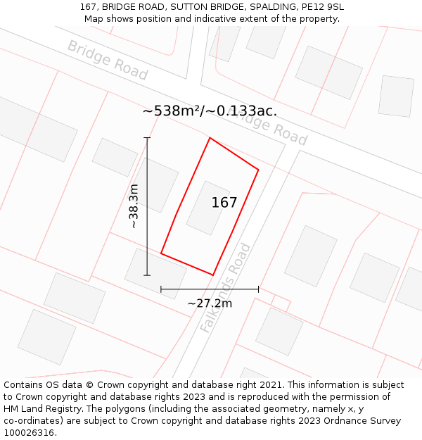 167, BRIDGE ROAD, SUTTON BRIDGE, SPALDING, PE12 9SL: Plot and title map