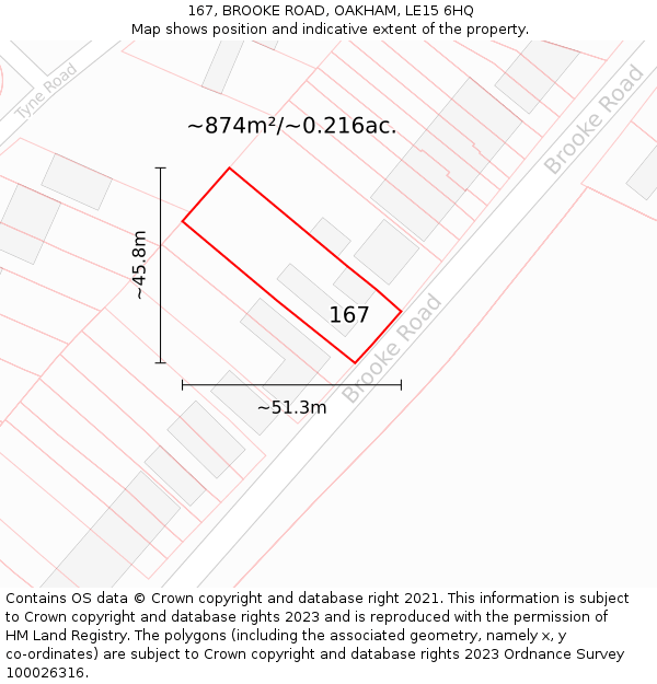 167, BROOKE ROAD, OAKHAM, LE15 6HQ: Plot and title map