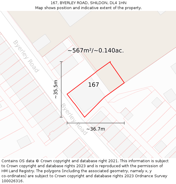 167, BYERLEY ROAD, SHILDON, DL4 1HN: Plot and title map
