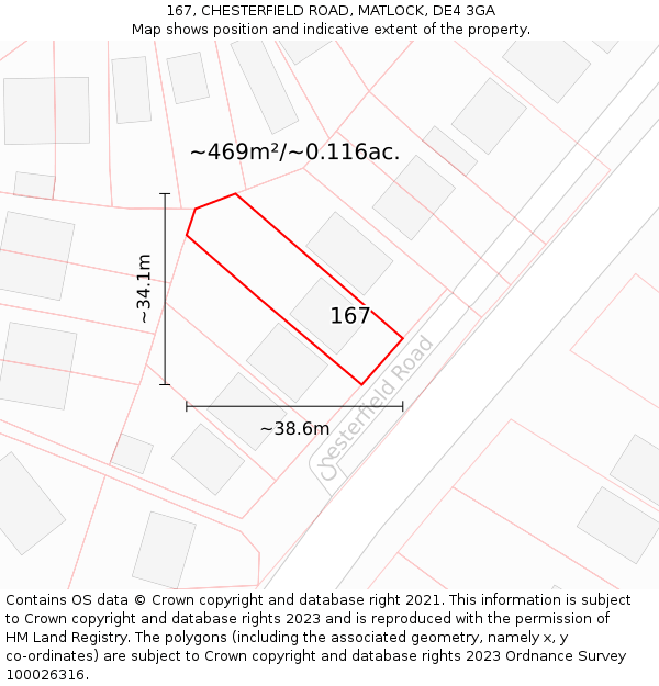 167, CHESTERFIELD ROAD, MATLOCK, DE4 3GA: Plot and title map