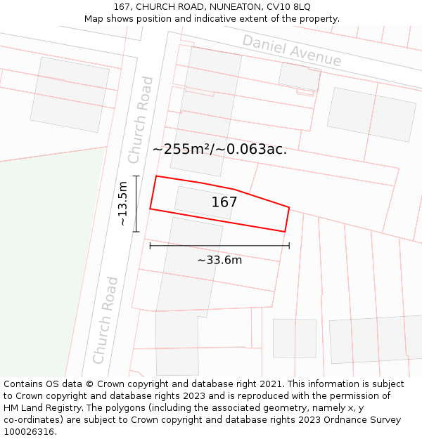 167, CHURCH ROAD, NUNEATON, CV10 8LQ: Plot and title map