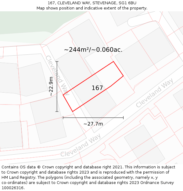 167, CLEVELAND WAY, STEVENAGE, SG1 6BU: Plot and title map