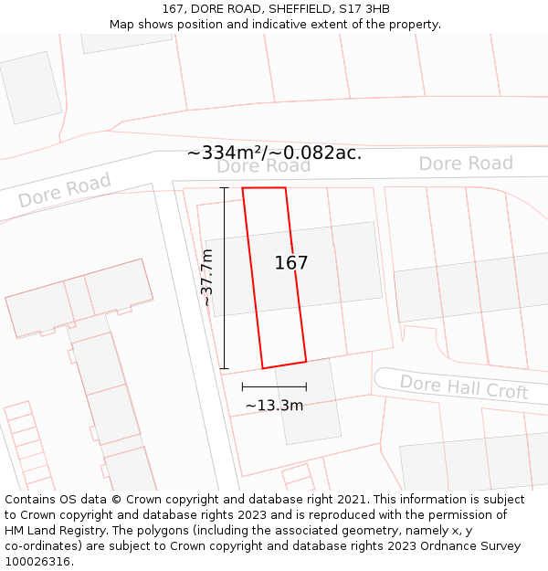 167, DORE ROAD, SHEFFIELD, S17 3HB: Plot and title map
