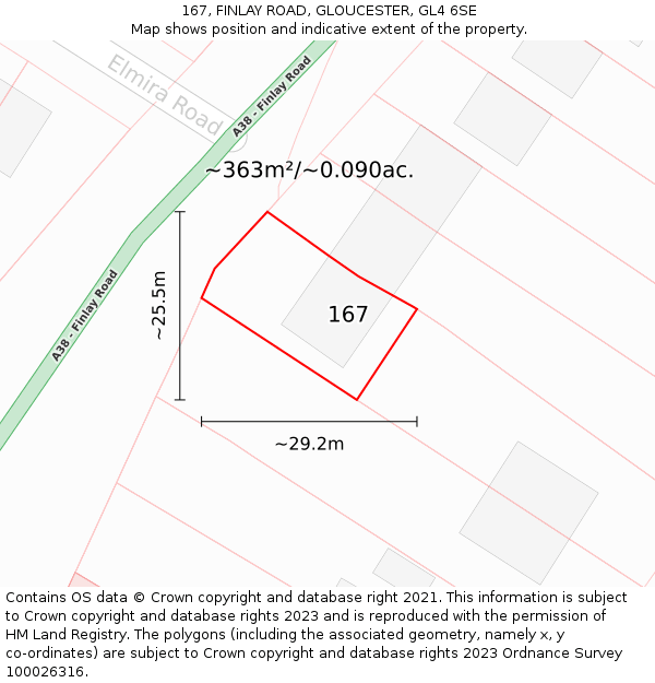 167, FINLAY ROAD, GLOUCESTER, GL4 6SE: Plot and title map