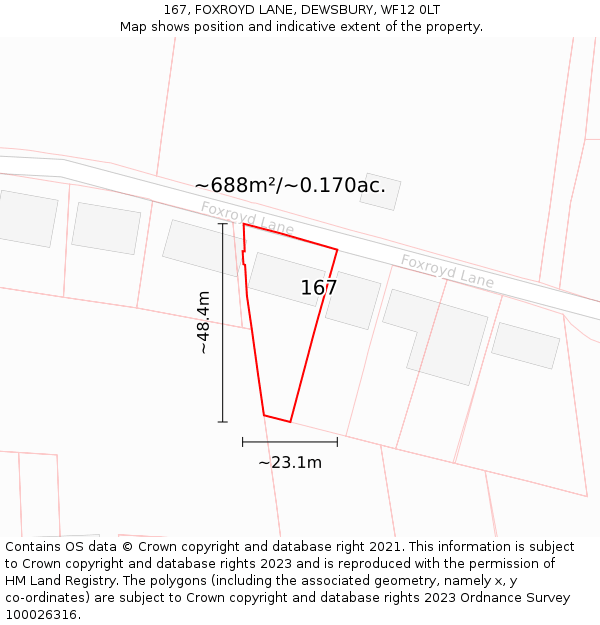 167, FOXROYD LANE, DEWSBURY, WF12 0LT: Plot and title map