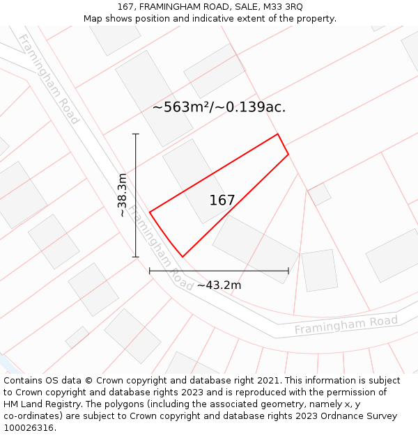 167, FRAMINGHAM ROAD, SALE, M33 3RQ: Plot and title map