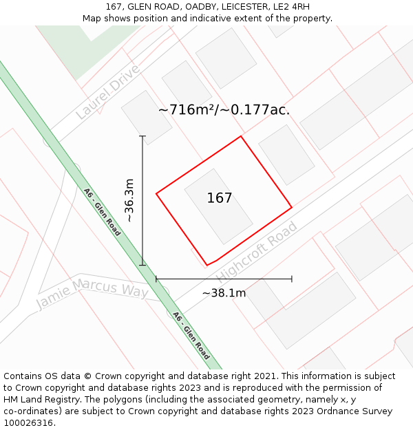 167, GLEN ROAD, OADBY, LEICESTER, LE2 4RH: Plot and title map