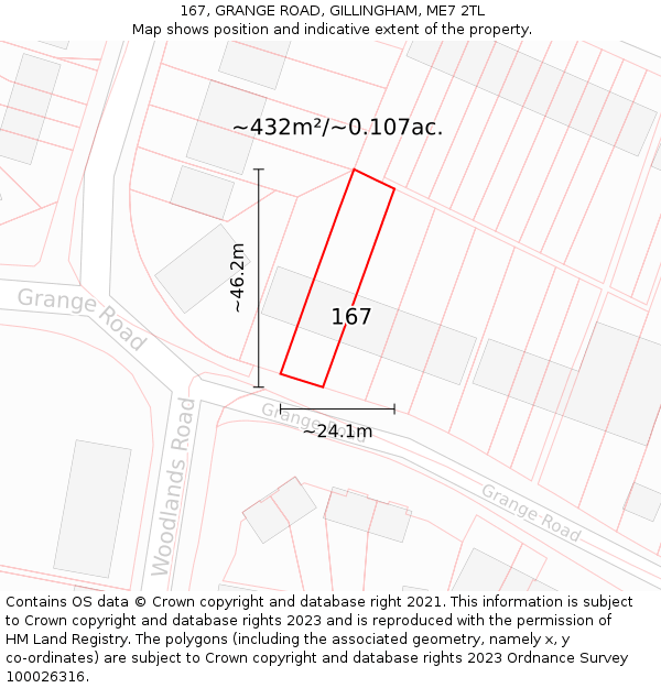 167, GRANGE ROAD, GILLINGHAM, ME7 2TL: Plot and title map