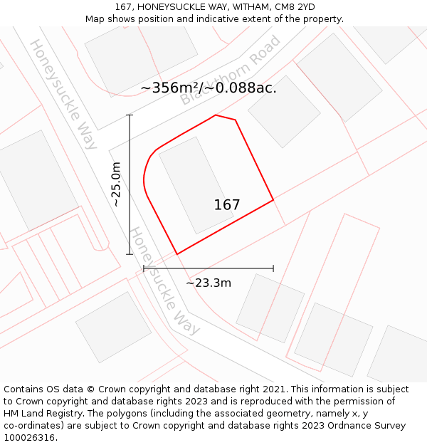167, HONEYSUCKLE WAY, WITHAM, CM8 2YD: Plot and title map