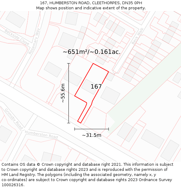 167, HUMBERSTON ROAD, CLEETHORPES, DN35 0PH: Plot and title map