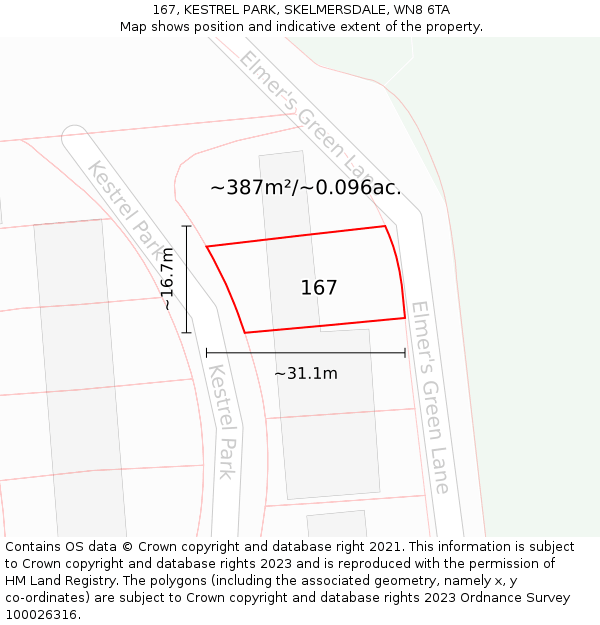 167, KESTREL PARK, SKELMERSDALE, WN8 6TA: Plot and title map