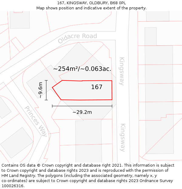 167, KINGSWAY, OLDBURY, B68 0PL: Plot and title map