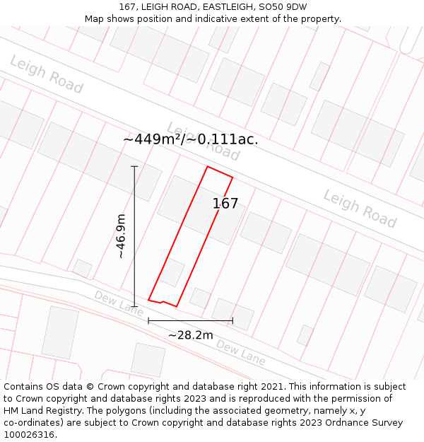 167, LEIGH ROAD, EASTLEIGH, SO50 9DW: Plot and title map