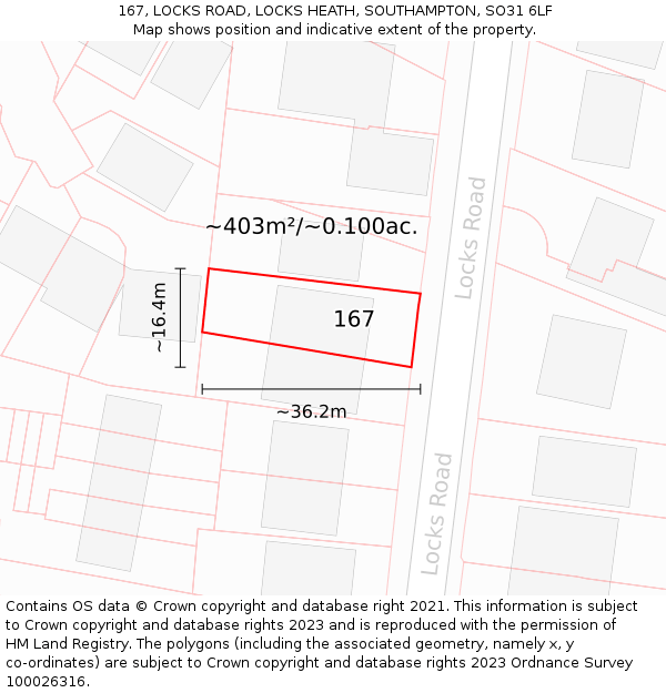 167, LOCKS ROAD, LOCKS HEATH, SOUTHAMPTON, SO31 6LF: Plot and title map