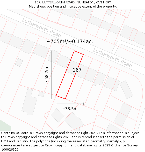 167, LUTTERWORTH ROAD, NUNEATON, CV11 6PY: Plot and title map