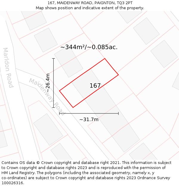 167, MAIDENWAY ROAD, PAIGNTON, TQ3 2PT: Plot and title map