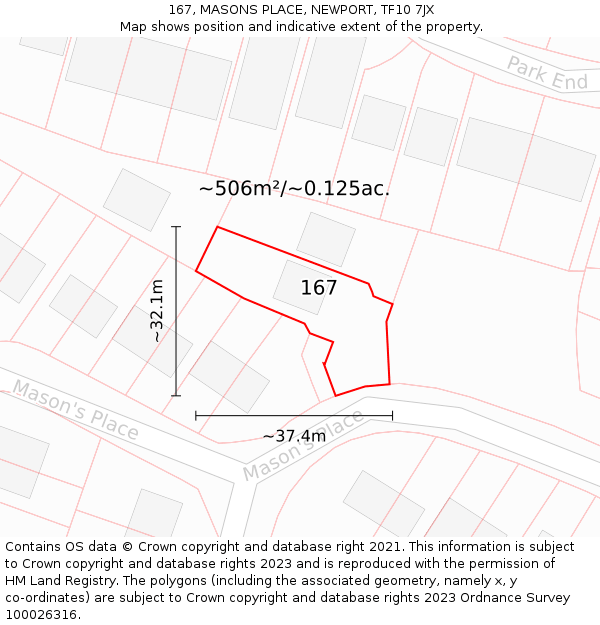 167, MASONS PLACE, NEWPORT, TF10 7JX: Plot and title map