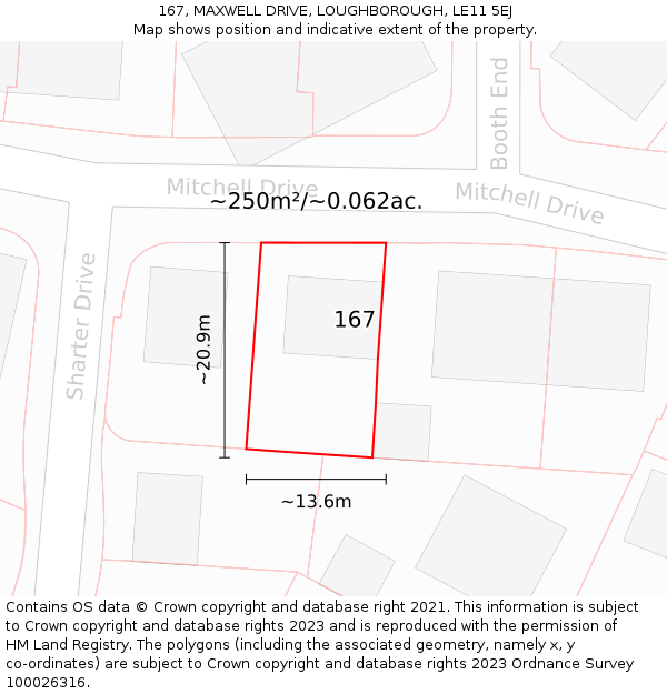 167, MAXWELL DRIVE, LOUGHBOROUGH, LE11 5EJ: Plot and title map
