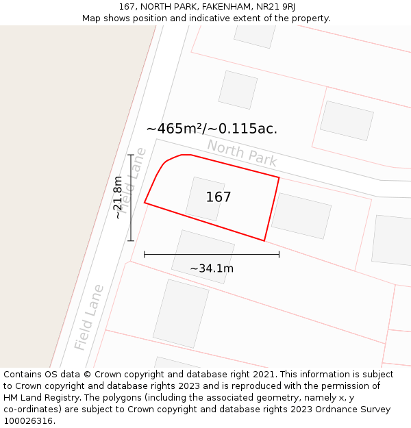 167, NORTH PARK, FAKENHAM, NR21 9RJ: Plot and title map