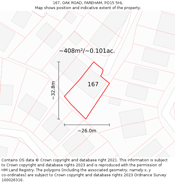 167, OAK ROAD, FAREHAM, PO15 5HL: Plot and title map