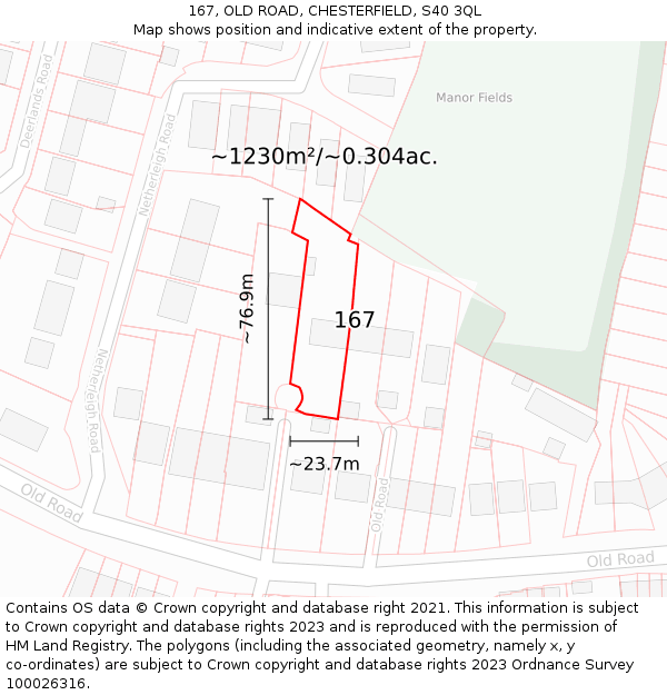 167, OLD ROAD, CHESTERFIELD, S40 3QL: Plot and title map