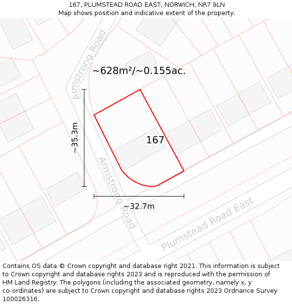 167, PLUMSTEAD ROAD EAST, NORWICH, NR7 9LN: Plot and title map