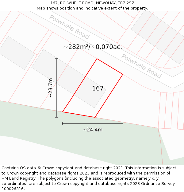 167, POLWHELE ROAD, NEWQUAY, TR7 2SZ: Plot and title map