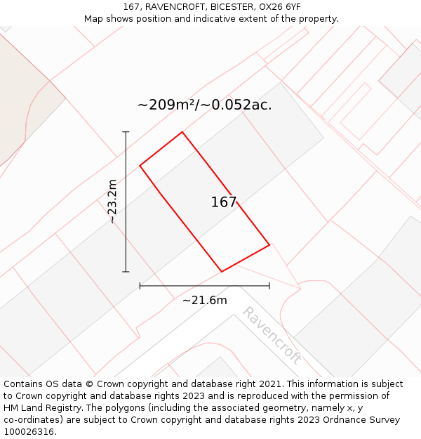 167, RAVENCROFT, BICESTER, OX26 6YF: Plot and title map