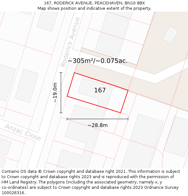 167, RODERICK AVENUE, PEACEHAVEN, BN10 8BX: Plot and title map