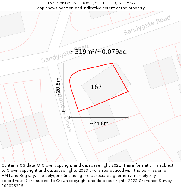 167, SANDYGATE ROAD, SHEFFIELD, S10 5SA: Plot and title map