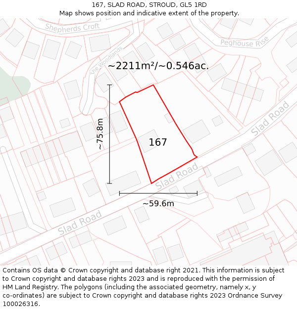 167, SLAD ROAD, STROUD, GL5 1RD: Plot and title map