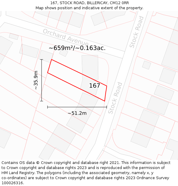 167, STOCK ROAD, BILLERICAY, CM12 0RR: Plot and title map