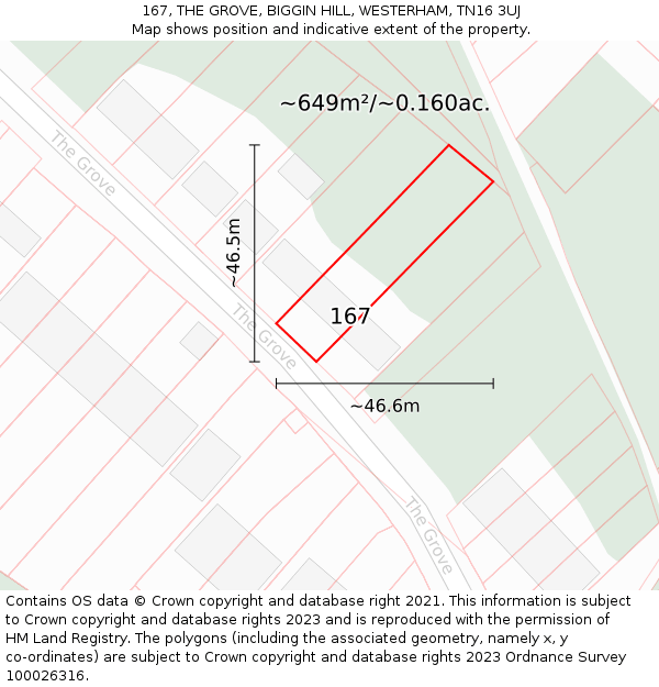 167, THE GROVE, BIGGIN HILL, WESTERHAM, TN16 3UJ: Plot and title map