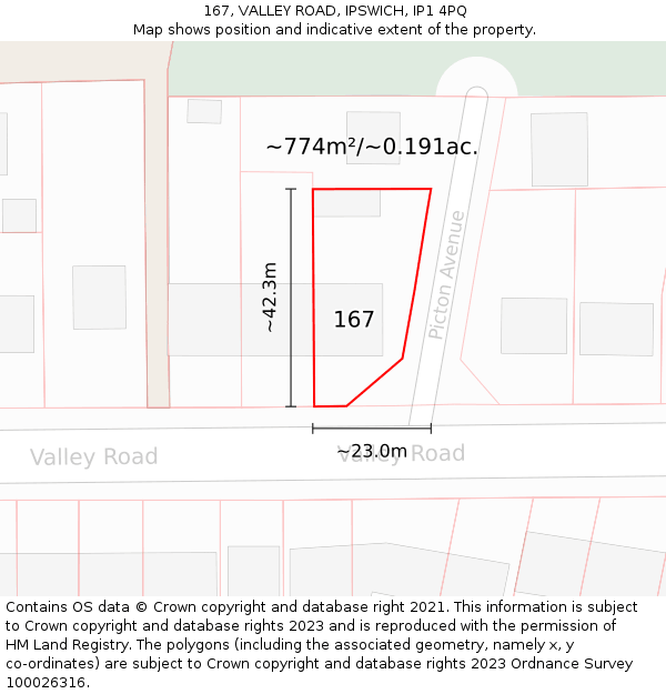 167, VALLEY ROAD, IPSWICH, IP1 4PQ: Plot and title map