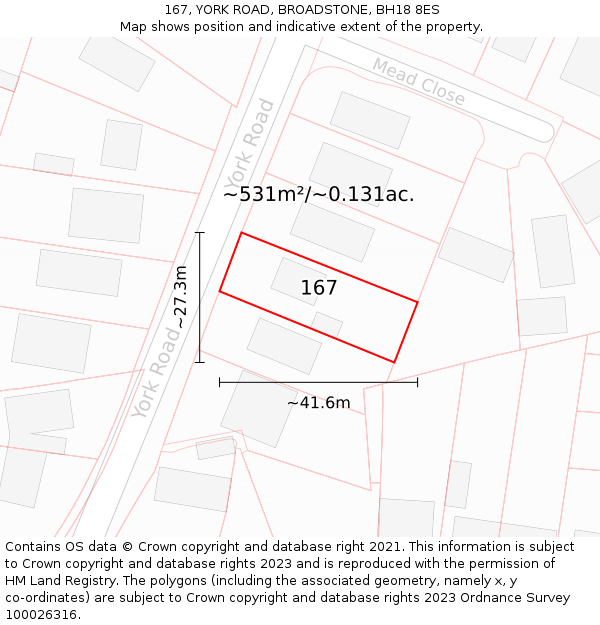 167, YORK ROAD, BROADSTONE, BH18 8ES: Plot and title map