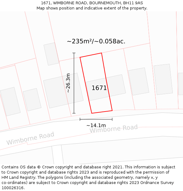 1671, WIMBORNE ROAD, BOURNEMOUTH, BH11 9AS: Plot and title map