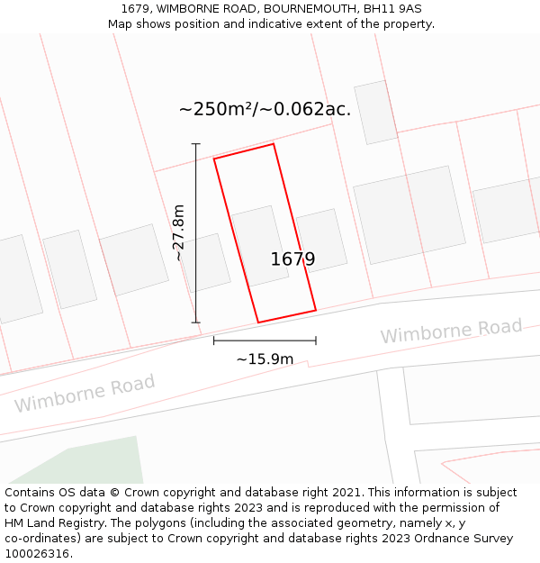 1679, WIMBORNE ROAD, BOURNEMOUTH, BH11 9AS: Plot and title map