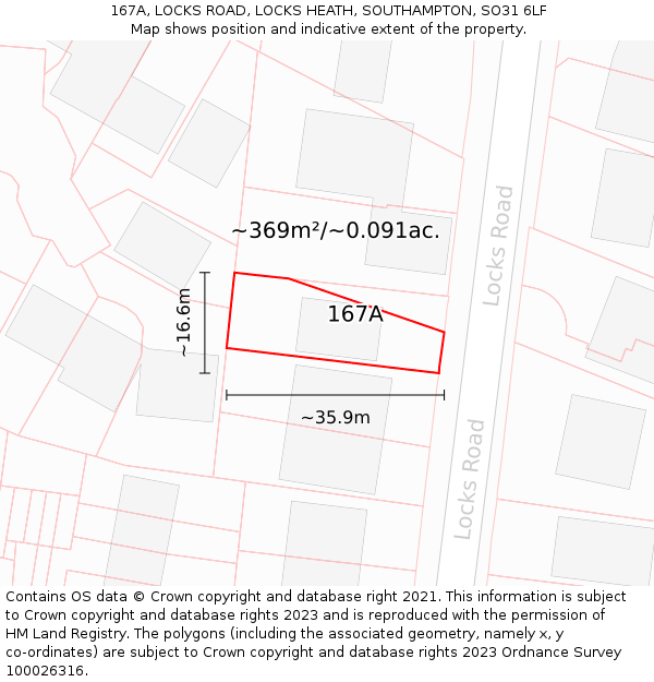 167A, LOCKS ROAD, LOCKS HEATH, SOUTHAMPTON, SO31 6LF: Plot and title map