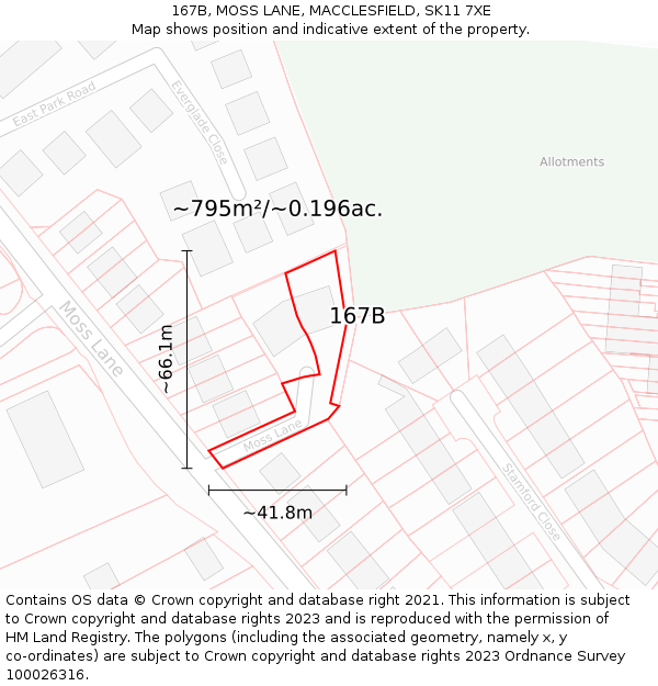 167B, MOSS LANE, MACCLESFIELD, SK11 7XE: Plot and title map